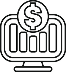 Wall Mural - simple vector icon of a computer screen displaying a bar chart with a dollar sign, representing onli