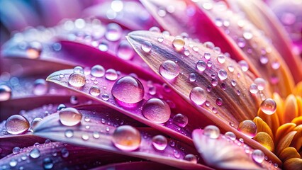 Wall Mural - Macro shot of flower petals with water droplets, soft blurred background