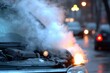 © talkative.studio - Smoke billowing from the engine compartment of a car with a glowing headlight