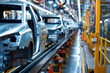 © P - Automobile manufacturing line with new cars in production at high-tech factory AI