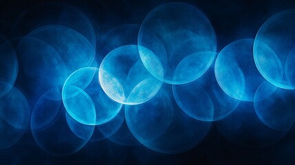 Abstract neon blue circle pattern on a dark backdrop, geometric design.