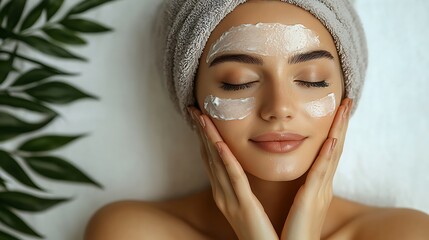 a woman applies a face mask as part of her beauty and skincare routine, indulging in a spa-like expe