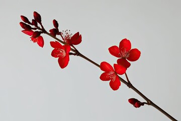 Wall Mural - Vibrant Red Flowers on Thin Stem Isolated on White Background