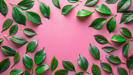 Canvas Print - Collection of green leaves on pink background with central green plant