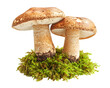 © Steven - Fresh Ceps Mushrooms on Moss, Nature’s Bounty in Cartoon Style, Isolated on a Transparent PNG Background