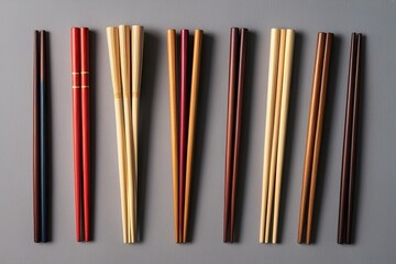 Wall Mural - Vibrant Wooden Chopsticks Collection on White Background