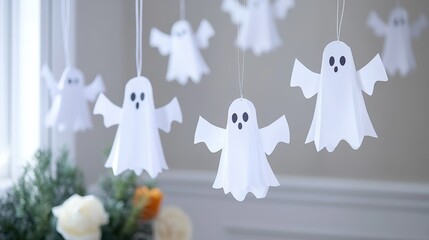 Whimsical Paper Ghosts Hanging Decoration for Halloween Fun