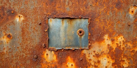 Wall Mural - Close-up photo of weathered metal surface with a small patch of rust