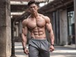 © Dheovano - Portrait of Asian Male Bodybuilder Shirtless Showing Muscles Wearing Shorts in The Abandoned Building Portrait