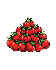 Editable stroke vector of a pile of red tomatoes with green stems.