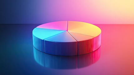 Floating 3D pie chart with glossy, gradient-colored segments, and light reflections, futuristic design -