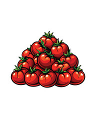 Wall Mural - Editable stroke vector illustration of a pile of 9 ripe red tomatoes.