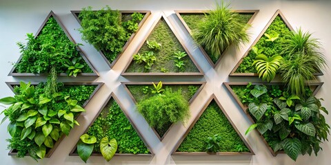 Vibrant and modern green plant wall decorations in triangular shapes