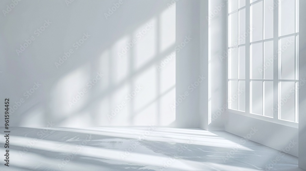 realistic natural light and window shadow overlay on white wall texture ...
