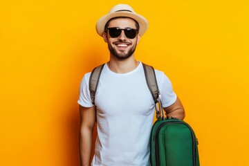 Smiling Man in a Straw Hat Ready for Vacation