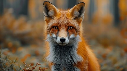 Wall Mural - red fox hunting in nature, vulpes vulpes in green forest meadow, wildlife scene with orange fur coat
