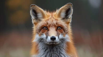 Wall Mural - wildlife scene of red fox hunting in forest meadow, vulpes vulpes with orange fur coat in nature hab