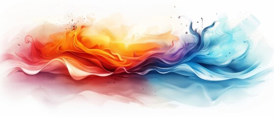 Wall Mural - Rainbow-hued wave on white backdrop, bottom holds a paint splash