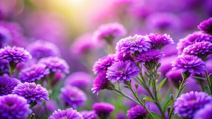 Wall Mural - Close-up of vibrant purple flowers with a soft, blurred background of more blooms