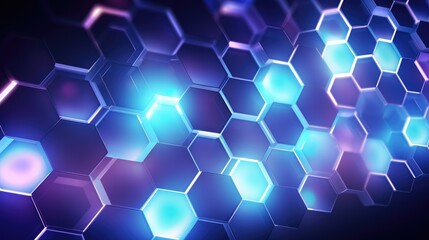 Wall Mural - A futuristic and abstract background featuring a hexagonal pattern with glowing blue and purple lights.