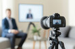 © Robert Kneschke - Professional video camera recording an interview with blurred background
