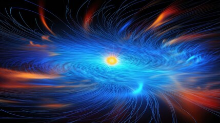 Wall Mural - a swirling vortex of blue and orange light streaks across a black background, creating a dynamic and