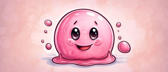  A pink object with a smile and water droplets at its base