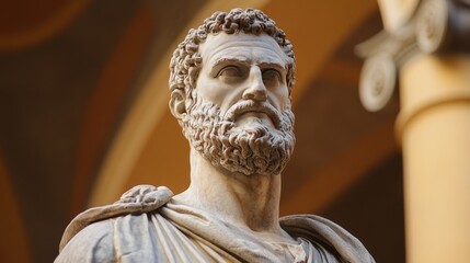 Marble statue of a bearded man with a solemn expression, showcasing classical Roman craftsmanship.