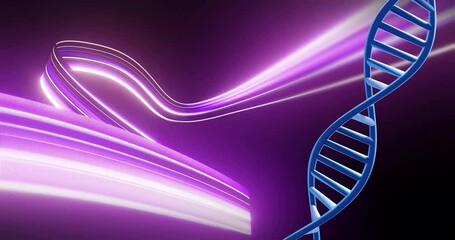 Canvas Print - DNA strand and light waves, scientific animation