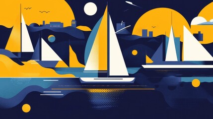 Digital nomad lifestyle illustration in yellow and navy colors
