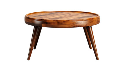 modern designer round wooden coffee table, studio view, isolated on transparent background.