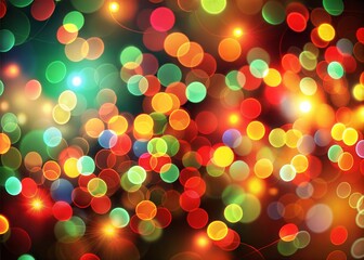 Festive background with bokeh lights shining brightly on a dark background