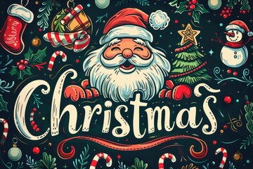 Festive christmas illustration with santa claus, candy canes, and holiday decor AI