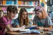 © nik_yurginson - Students collaborate in a vibrant library, engaging in lively study sessions together