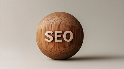 Round wooden block with SEO text symbolizing digital marketing optimization and structured online growth.