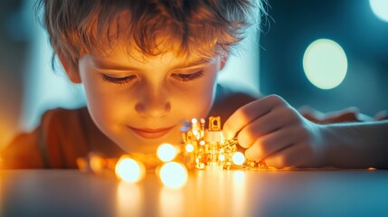 Wall Mural - A young inventor tinkering with a prototype in their workshop, their eyes lit up with excitement and determination.