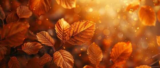 Wall Mural - Beautiful, serene vibrant autumn leaves with golden and yellow hues - a macro photo in sunlight with detailed texture.