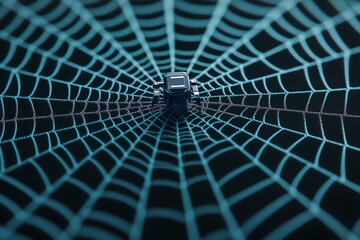 Close-up of a spider web with intricate patterns and a dark background, showcasing nature's delicate architecture.