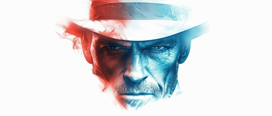 Wall Mural -  A tight shot of a person wearing a hat with a red, white, and blue design on its front