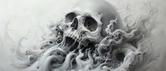 Wall Mural -  A painting of a skull with considerable smoke billowing from its mouth