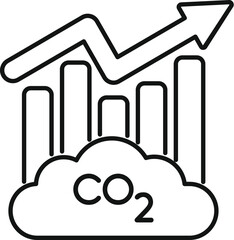 Poster - Line art style icon of a bar graph with an upward arrow indicating increasing co2 emissions