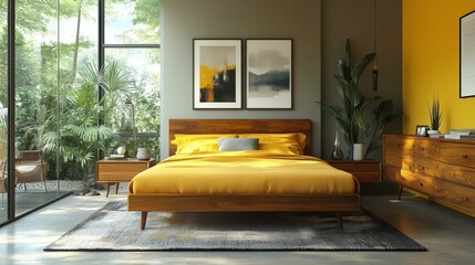 Canvas Print - Modern Bedroom Design with Wood Accents