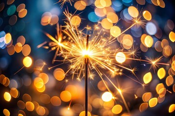 Canvas Print - captivating sparkler close-up with warm bokeh lights embracing night celebration