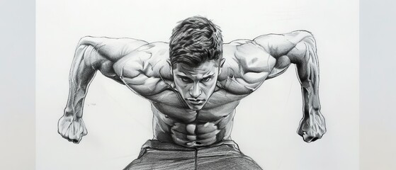 Wall Mural -  A pencil drawing of a man with his back turned, hands on hips