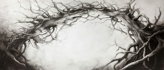 Wall Mural - branches bearing a round hollow, open to the sky and backdrop