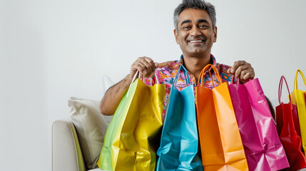 Poster - Indian man age holding shopping bags