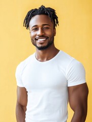 Wall Mural - Smiling African-American Male in White T-Shirt