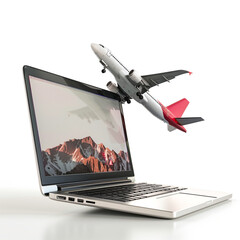 Poster - Laptop placed on table, big aero plane coming out of laptop screen