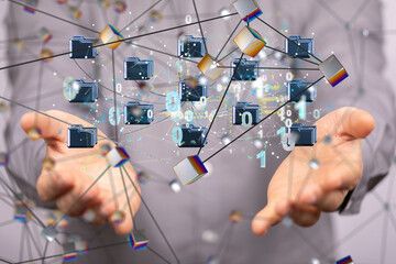Fototapete - Data cloud storage network from lines, triangles and particle style design.