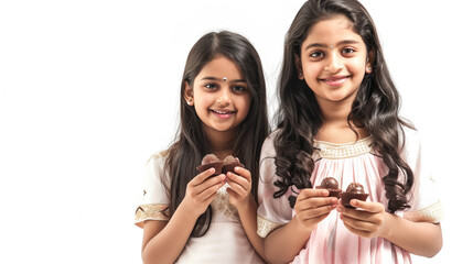 Wall Mural - Two Indian girls holding chocolates